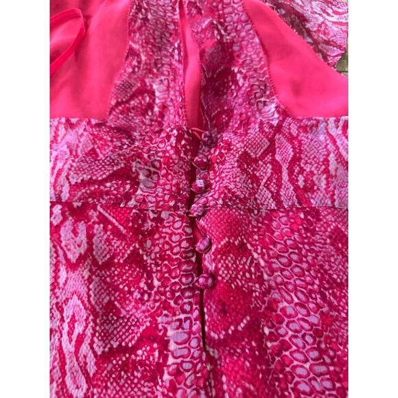 BCBGMAXAZRIA Women's Pink Azaelea Combo Ruffle Silk Halter Top Size Large - Picture 12 of 12